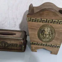 جا دستمال کاغذی وسطل آشغال چوبی