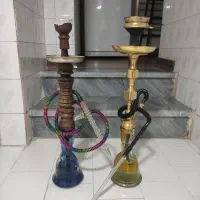 دو عدد قلیان چوبی و برنجی