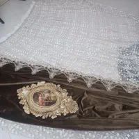 پرده گیپور مدل شکوفه با کتیبه|پرده، رانر، رومیزی|سمنان, |دیوار