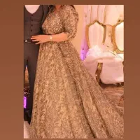 لباس عروس طلایی گیپور سایز 40 و 42