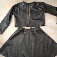 کراپ دامن چرم و پیراهن چرم بچگانه