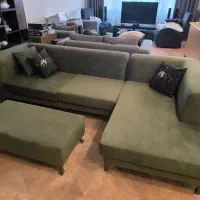 کاناپه ال همراه با پاف پارچه ترک در حد نو