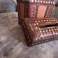 سطل و جا دستمال کاغذی چرم شتر مرغ|صنایع دستی و سایر لوازم تزئینی|کاشان, زیدی|دیوار