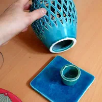 جا شمعی سفالی طرح دار ، شیک|صنایع دستی و سایر لوازم تزئینی|اصفهان, گلزار|دیوار