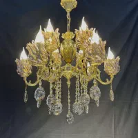 پنچ شاخه ده شعله ریختگری شده اصل برنجی با لاله|لوستر و چراغ آویز|قزوین, |دیوار