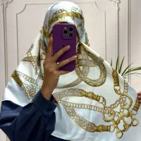 روسری ابریشم توییل دور دست دوز