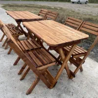 نهارخوری میز و صندلی نیمکتی چوبی ثابت