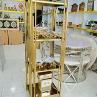 استند ویترین بوفه فلزی دکوری چهارطبقه پیانو مربع