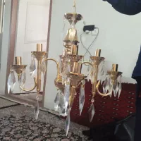 لوستر دوتا طلایی با چراغ خواب ست