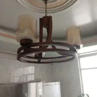 لوستر چوبی سه شاخه با حباب شیشه ای