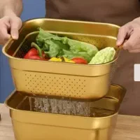 آبکش لگن استیل مربع طلایی یونیک و پیش دستی طلایی