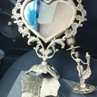 آینه شمعدان برنجی کوچیک بسیار تمیز قدیمی