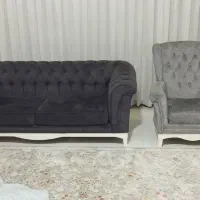 مبل چستر ومیزناهار خوری 4نفره طوسی رنگ