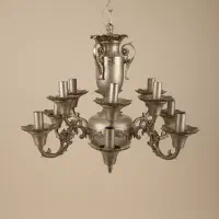 لوستر برنجی ۶ شاخه با ۱۲ روشنایی کاملا سالم|لوستر و چراغ آویز|اشکذر, |دیوار