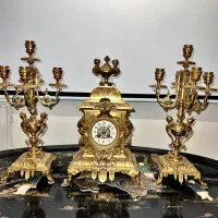 ساعت وشمعدان برنز انتیک اورجینال فرانسه