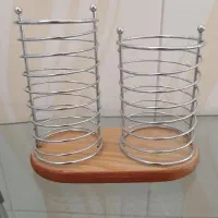 جا قاشقی استیل دوقلو  با پایه چوبی