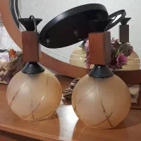 لوستر آویز چوبی دوحبابه