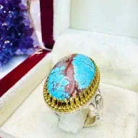 انگشتر فوق لوکس سنگ فیروزه طبیعی آبی دامله نیشابور