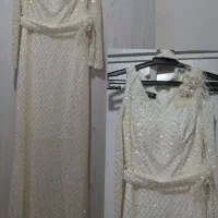 لباس مجلسی تمام پولک رنگ سفیدصدفی نو