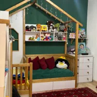 سرویس خواب کلبه ای چوبی نوزاد با کمد و دراور|تخت و سرویس خواب|گرگان, |دیوار