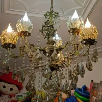 لوستر تمام برنجی ۳ شاخه ۶ شعله با لامپ شمعی|لوستر و چراغ آویز|تهران, افسریه شمالی|دیوار