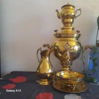 سماور دکوری برنز همراه با قوری وپارچ  کامل