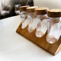 درب چوبی ادویه بهمراه شیشه و استند
