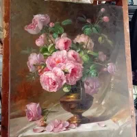 تابلو رنگروغن (گلهای صورتی گلدان مسی)|تابلو، نقاشی، عکس|تبریز, |دیوار