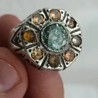 انگشتر نقره  پانزده جواهر سنگ موزانایت الماس روسی