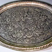 سینی مسی نخودی قاجارباقلم فوق زیبای پهلوی و2ظرف مس|کلکسیون اشیاء عتیقه|زنجان, |دیوار