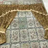پرده ساتن طلایی طرح دار ۲عدد