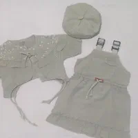 ست  دخترانه سه تکه دختر بچه کلاه  سارافون بلوز