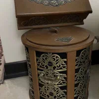 سطل آشغال و جای دستمال کاغذی کلاسیک چوبی