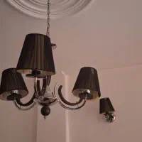 لوستر سه شاخه شید دار نخی مشکی و دیوارکوب ست