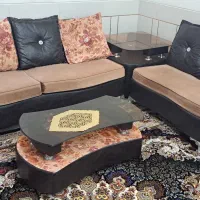 مبلمان 10 نفره  دو رو چرم و پارچه