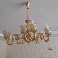 یا عدد لوستر ۵ شاخه و ۱۰ لامپ برنز با آبکاری طلا