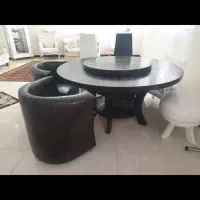 میز ناهار خوری گرد گردان چوب راش ۸ نفره
