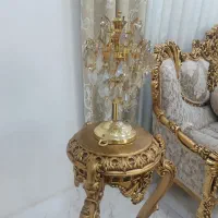شمعدونی کریستالی پایه طلایی در حد نو