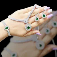 سرویس زمردی نقره وباساعت نقره فلاور بدون تغییررنگ