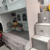 تخت دوطبقه کودک نوجوان طرح کلبه|تخت و سرویس خواب|شهریار, شهریار|دیوار