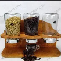 استند چوبی جا قهوه و حبوبات سه خانه شیشه ای
