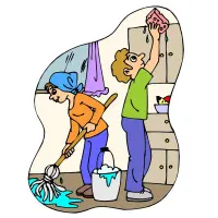 خانم نظافتچی برای تمیزکاری یک دفتر در شهریار