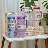 فلاسک تراول ماگ گلدار استنلی استیل تامبلر درب منزل