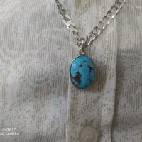 زنجیر نقره تایلندی با مدال فیروزه نیشابور