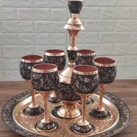 ست ظروف مسی شش جام و سینی و تنگ|صنایع دستی و سایر لوازم تزئینی|شاهین‌شهر, عطار|دیوار