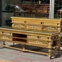آینه کنسول چوبی مازول معرق بوفه میز تی وی ورق طلا
