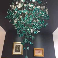 لوستر مدرن بلند طرح قلوه سنگ شیشه ای