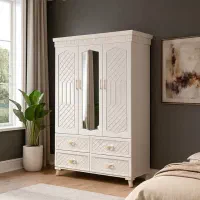 کمد لباس سه کشو سفید پوربایرام با آینه