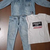 یک عدد شلوار جین با پیراهن جین وتیشرت سفید|کفش و لباس بچه|بندرعباس, |دیوار