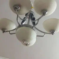 لوستر ۶ شعله استیل و چوب سالم